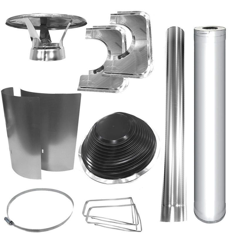 Chimney & Assembly Kit, Barrel, Flat Roof, Stainless