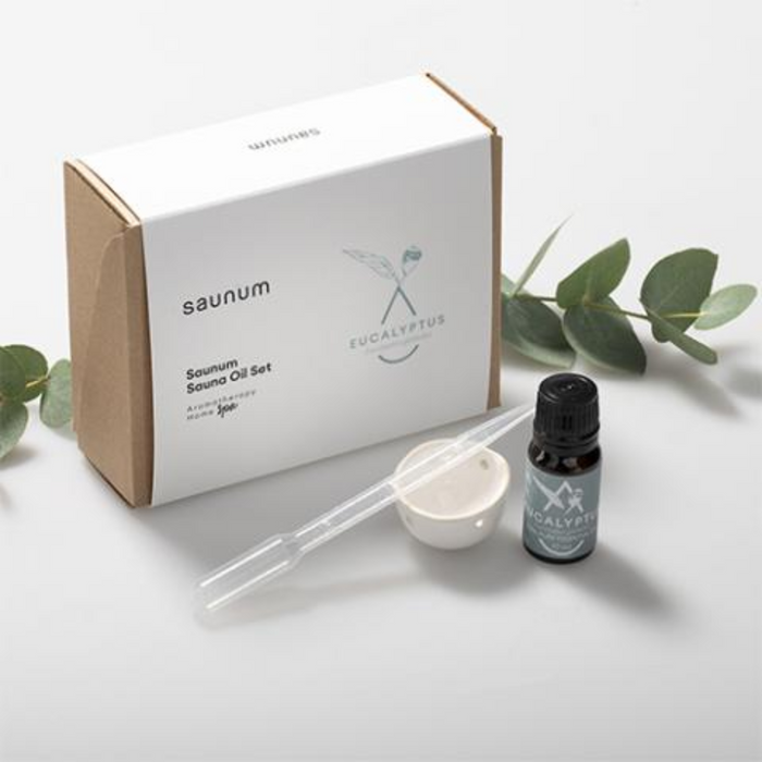 Saunum Eucalyptus Aroma Oil Set - 10ml Bottle with Dropper and Ceramic Bowl