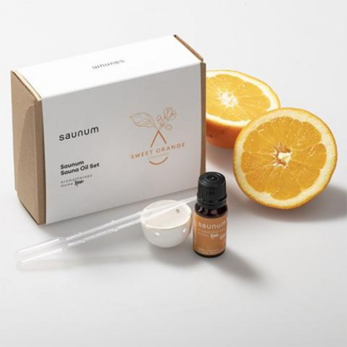 Saunum Sweet Orange Aroma Oil Set - 10ml Bottle with Dropper and Ceramic Bowl