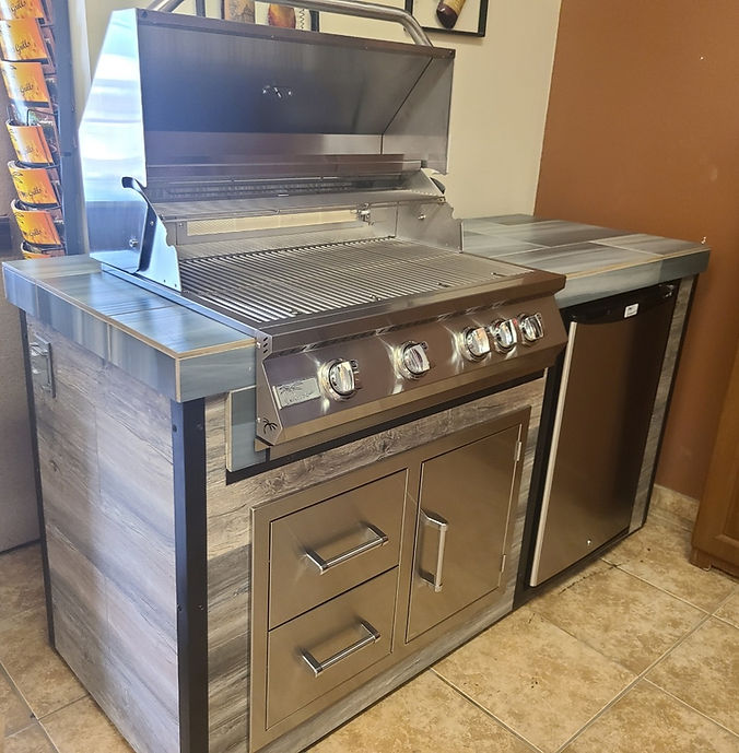 Elite 6' BBQ Island With Built In BBQ Grill Drift Wood Look Siding 30 Inch Doors