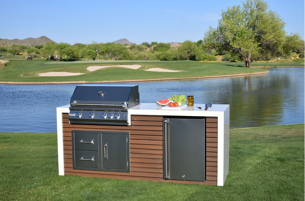 Professional Shiplap Outdoor Kitchen KoKoMo Grill With Waterfall Edge