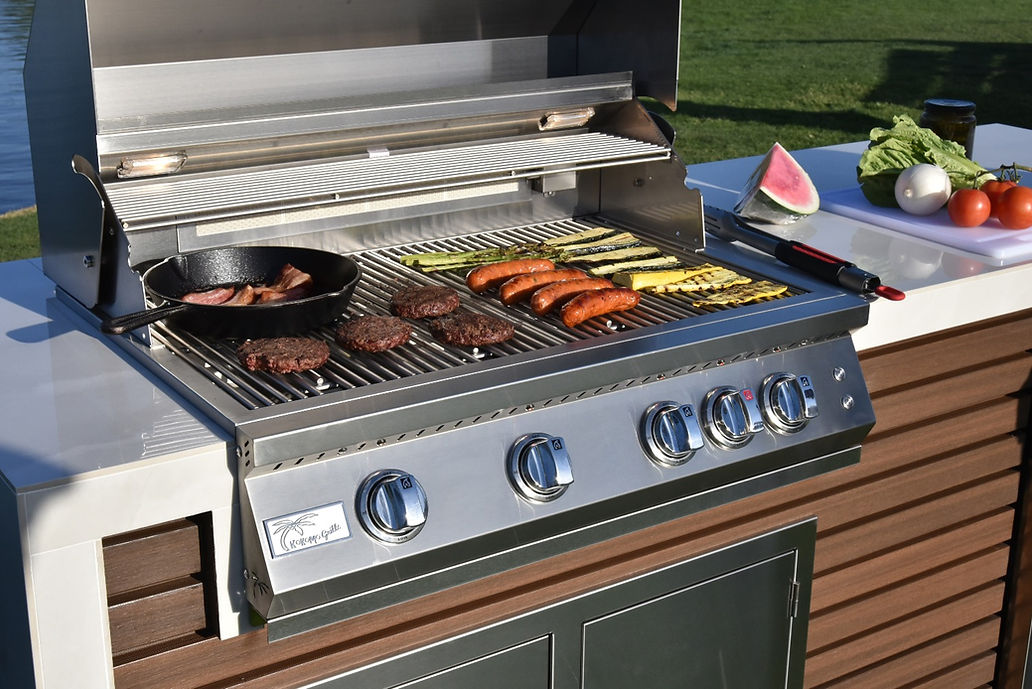 Professional Shiplap Outdoor Kitchen KoKoMo Grill With Waterfall Edge