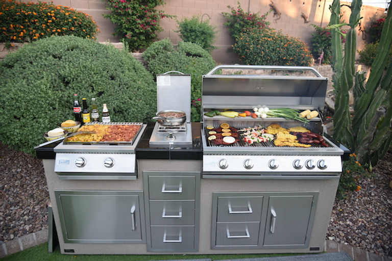 Teppanyaki, Griddle, Built-In BBQ Grill with Side Burner, Storage Drawers 7'6"