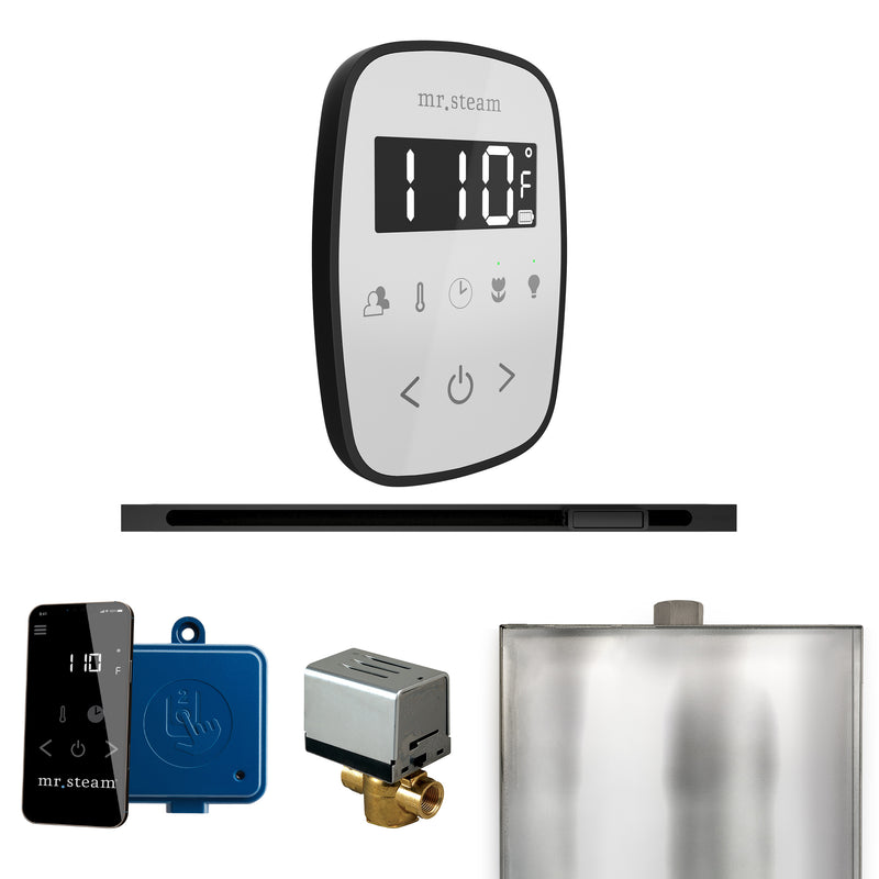 ButlerFlex Steam Shower Control Package with TempoFlex Control and Linear Steamhead in White Matte Black — White - Matte Black