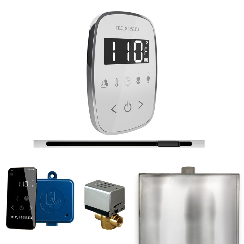 ButlerFlex Steam Shower Control Package with TempoFlex Control and Linear Steamhead in White Polished Chrome — White - Polished Chrome