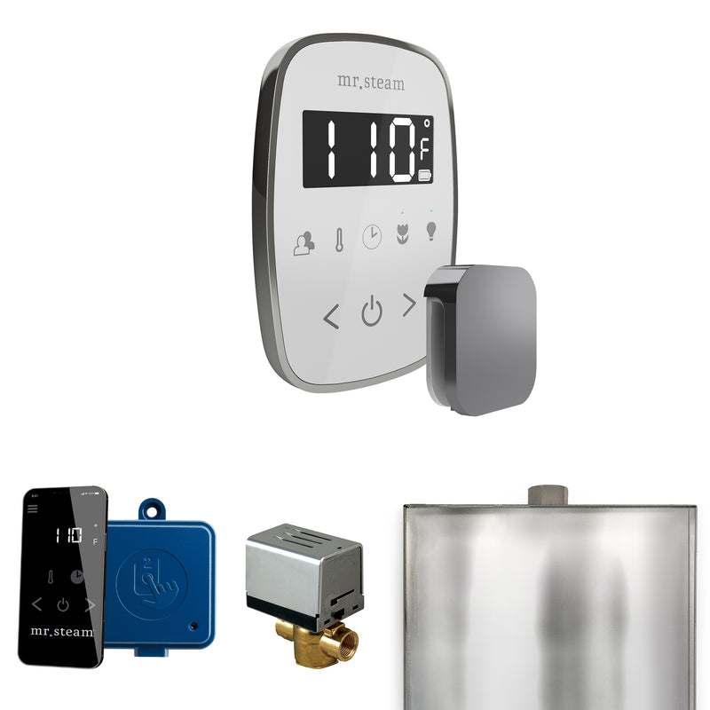 ButlerFlex Steam Shower Control Package with TempoFlex Control and Steamhead in White Brilliant Black — White - Brilliant Black
