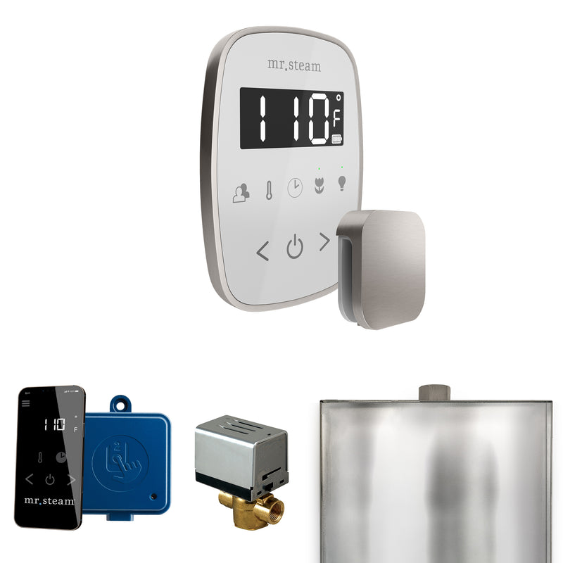 ButlerFlex Steam Shower Control Package with TempoFlex Control and Steamhead in White Brushed Nickel — White - Brushed Nickel