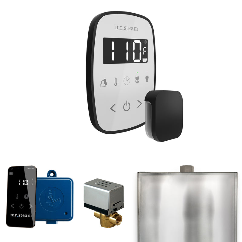 ButlerFlex Steam Shower Control Package with TempoFlex Control and Steamhead in White Matte Black — White - Matte Black