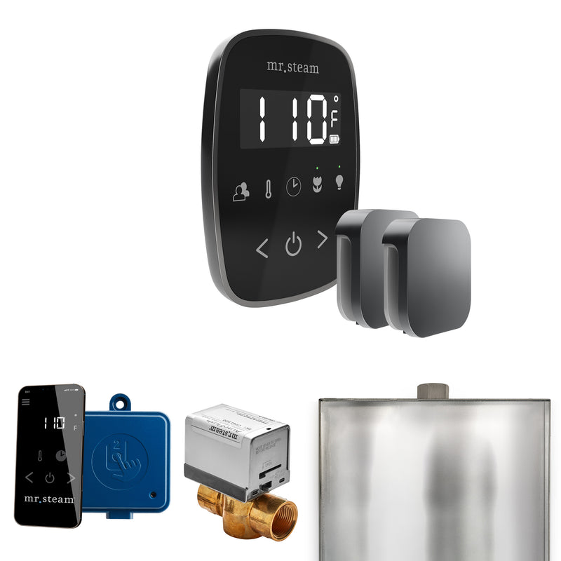 ButlerFlex Max Steam Shower Control Package with TempoFlex Control and Steamhead in Black Satin Steel — Black - Satin Steel