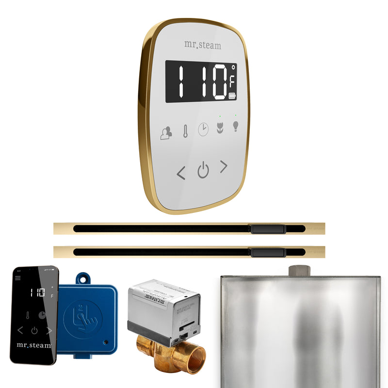ButlerFlex Max Steam Shower Control Package with TempoFlex Control and Linear Steamhead in White Polished Brass — White - Polished Brass
