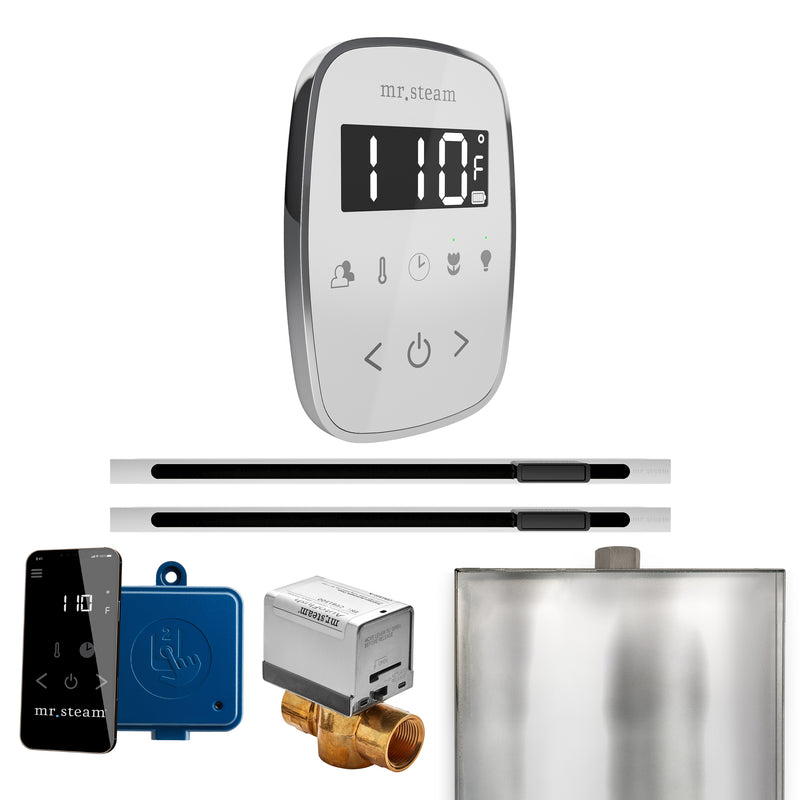 ButlerFlex Max Steam Shower Control Package with TempoFlex Control and Linear Steamhead in White Polished Chrome — White - Polished Chrome