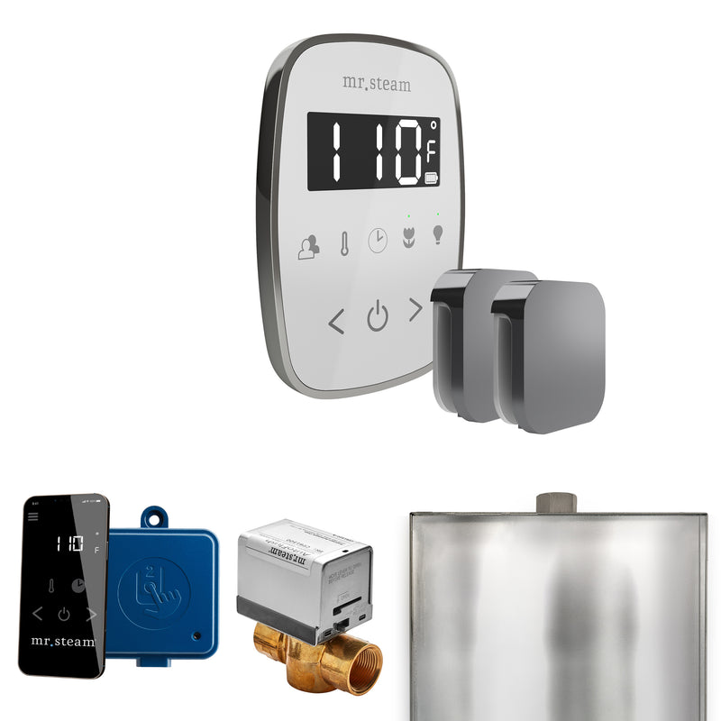ButlerFlex Max Steam Shower Control Package with TempoFlex Control and Steamhead in White Brilliant Black — White - Brilliant Black