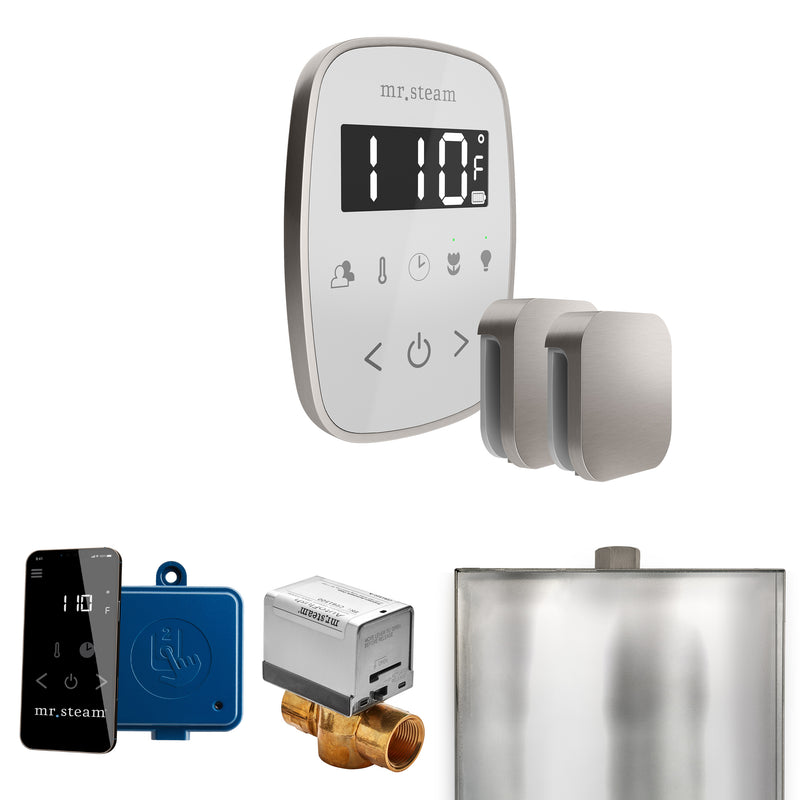ButlerFlex Max Steam Shower Control Package with TempoFlex Control and Steamhead in White Brushed Nickel — White - Brushed Nickel