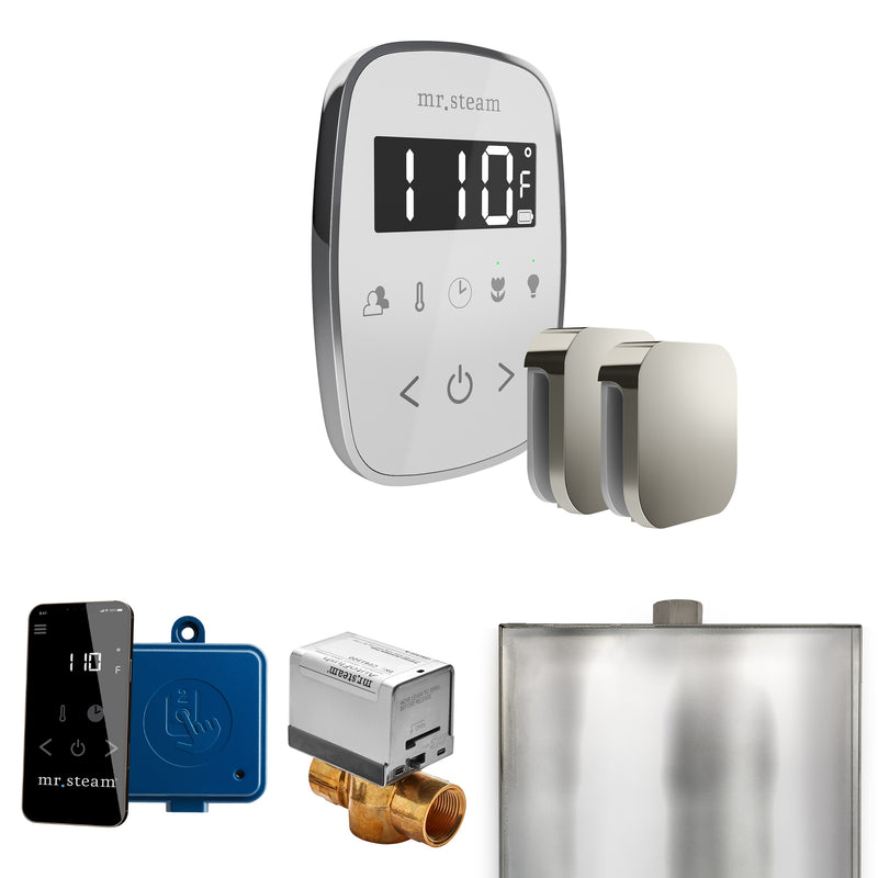 ButlerFlex Max Steam Shower Control Package with TempoFlex Control and Steamhead in White Polished Chrome — White - Polished Chrome