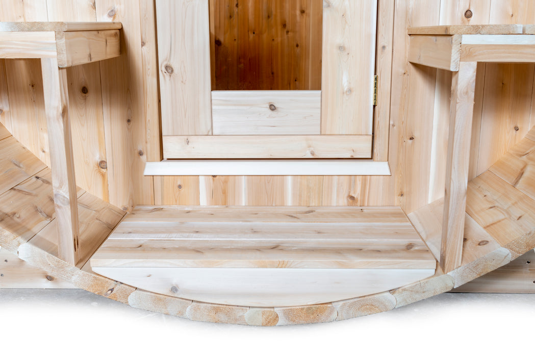 CT Serenity Barrel Sauna: Canadian Timber Collection, Handcrafted Eastern White Cedar, 5mm Bronze Tempered Glass Door with Wooden Frame, Easy Installation.