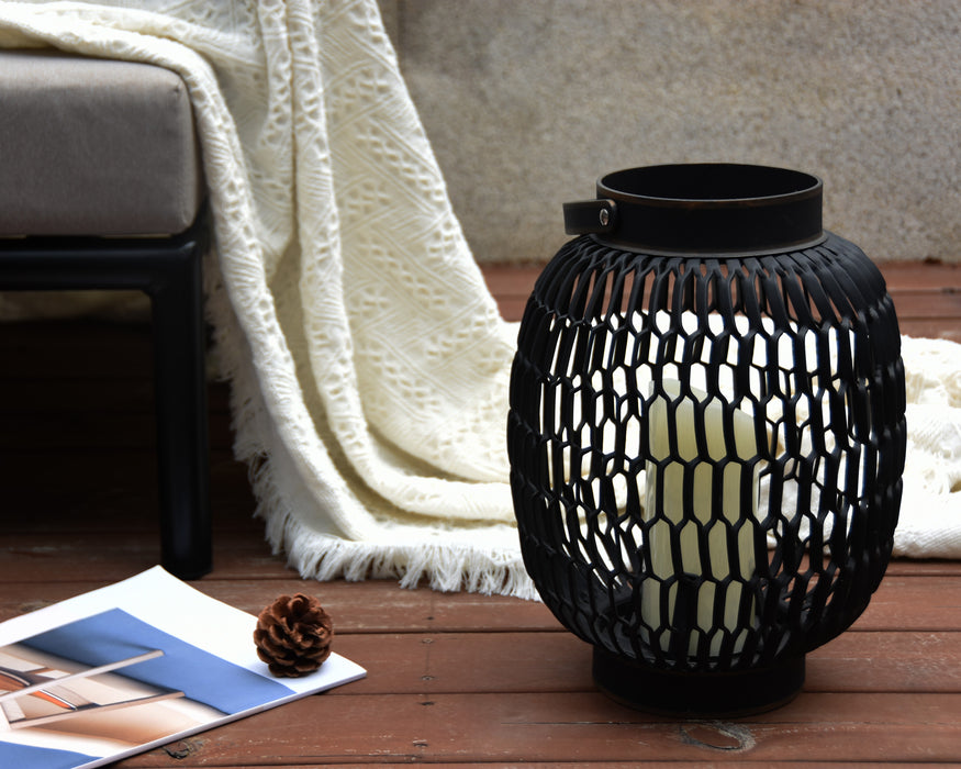 Black Metal Lantern with Flameless Candle