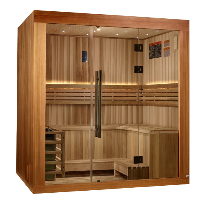 Golden Designs 2025 Updated "Copenhagen Edition" 3-Person Traditional Sauna - Canadian Red Cedar Interior and Pacific Premium Clear Cedar Exterior