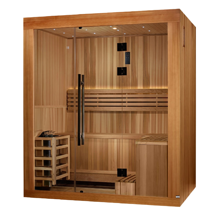 Golden Designs 2025 Updated "Copenhagen Edition" 3-Person Traditional Sauna - Canadian Red Cedar Interior and Pacific Premium Clear Cedar Exterior