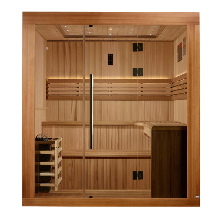 Golden Designs 2025 Updated "Osla Edition" 6-Person Traditional Sauna - Canadian Red Cedar Interior and Pacific Premium Clear Cedar Exterior