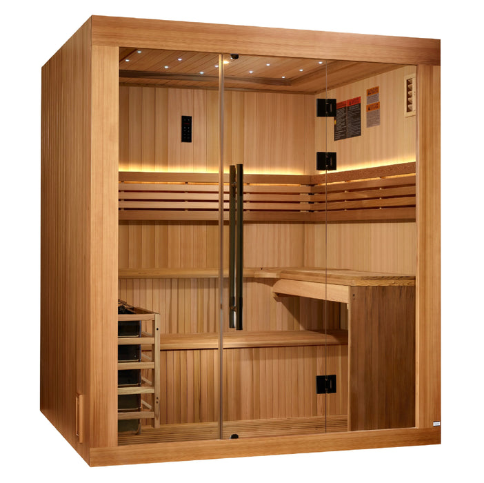 Golden Designs 2025 Updated "Osla Edition" 6-Person Traditional Sauna - Canadian Red Cedar Interior and Pacific Premium Clear Cedar Exterior