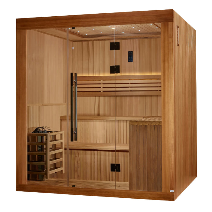 Golden Designs 2025 Updated "Osla Edition" 6-Person Traditional Sauna - Canadian Red Cedar Interior and Pacific Premium Clear Cedar Exterior