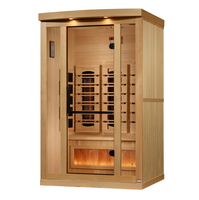 Golden Designs 2-Person Full Spectrum PureTech™ Near Zero EMF FAR Infrared Sauna with Himalayan Salt Bar (Canadian Hemlock)