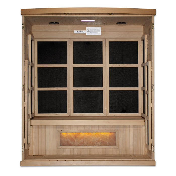 Golden Designs 3-Person "Hotel Edition" Full Spectrum PureTech™ Near Zero EMF FAR Infrared Sauna with Himalayan Salt Bar