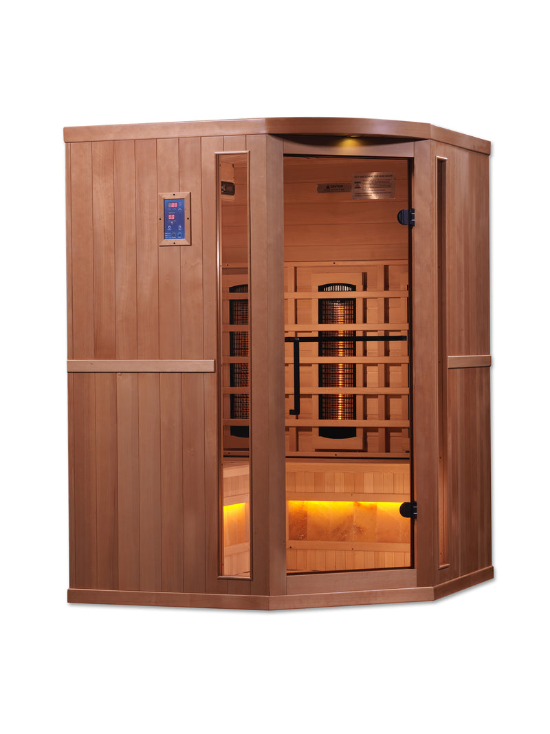 Golden Designs "3-Person Corner Infrared Sauna with Himalayan Salt Bar"