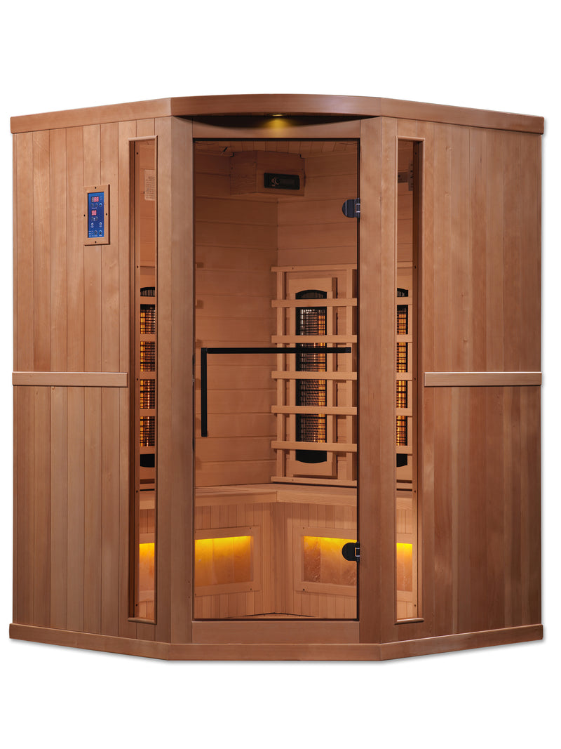 Golden Designs "3-Person Corner Infrared Sauna with Himalayan Salt Bar"