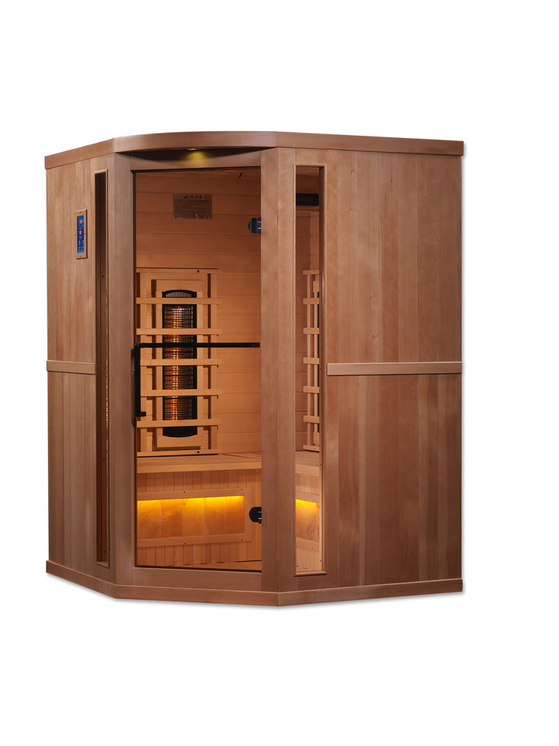 Golden Designs "3-Person Corner Infrared Sauna with Himalayan Salt Bar"