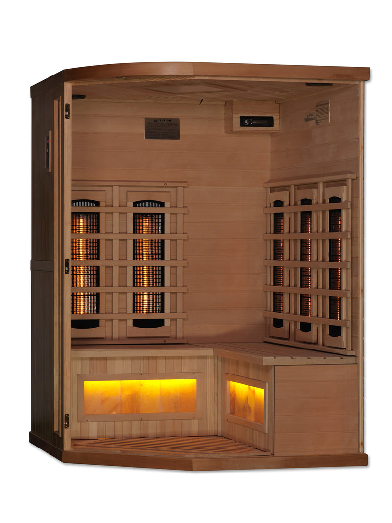 Golden Designs "3-Person Corner Infrared Sauna with Himalayan Salt Bar"