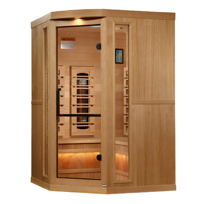 Golden Designs 3-Person Corner Full Spectrum PureTech™ Near Zero EMF FAR Infrared Sauna with Himalayan Salt Bar