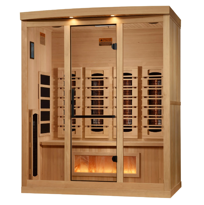 Golden Designs 4-Person Full Spectrum PureTech™ Near Zero EMF FAR Infrared Sauna with Himalayan Salt Bar (Canadian Hemlock)