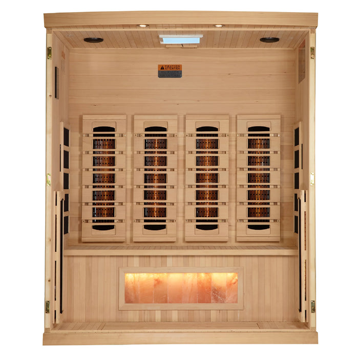 Golden Designs 4-Person Full Spectrum PureTech™ Near Zero EMF FAR Infrared Sauna with Himalayan Salt Bar (Canadian Hemlock)