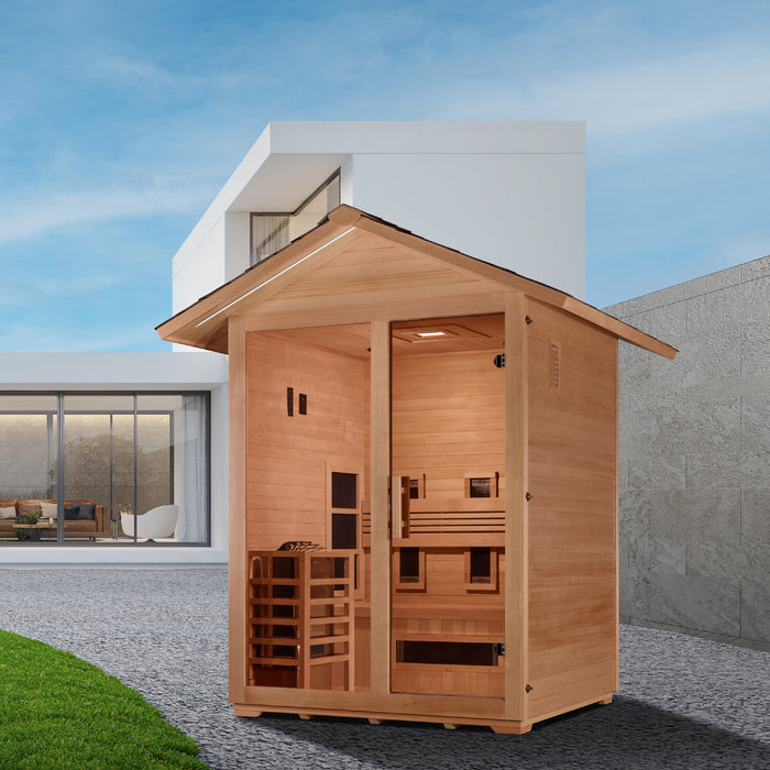 Golden Designs "3-Person Hybrid Outdoor Sauna - Carinthia: Elevate Your Well-being with Versatile Comfort"