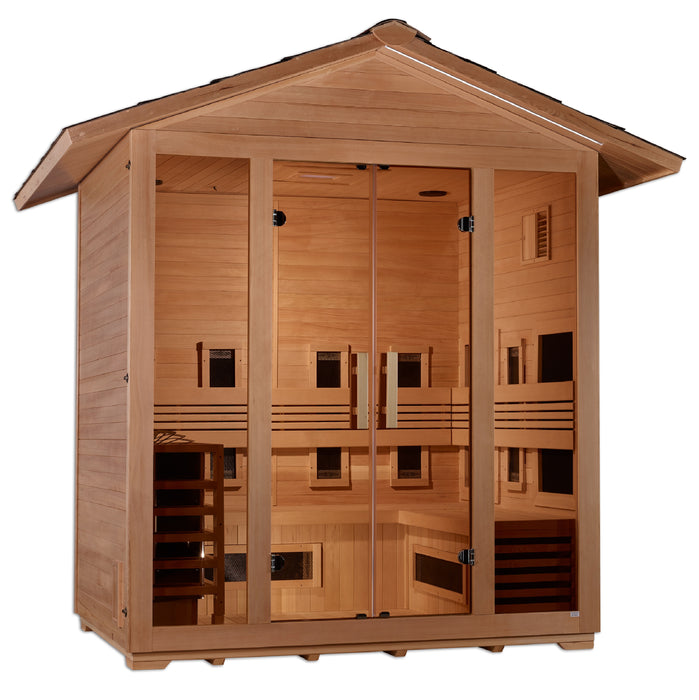 Golden Designs "5-Person Hybrid Outdoor Sauna - Gargellen: Where Tradition Meets Innovation in a Tranquil Haven"