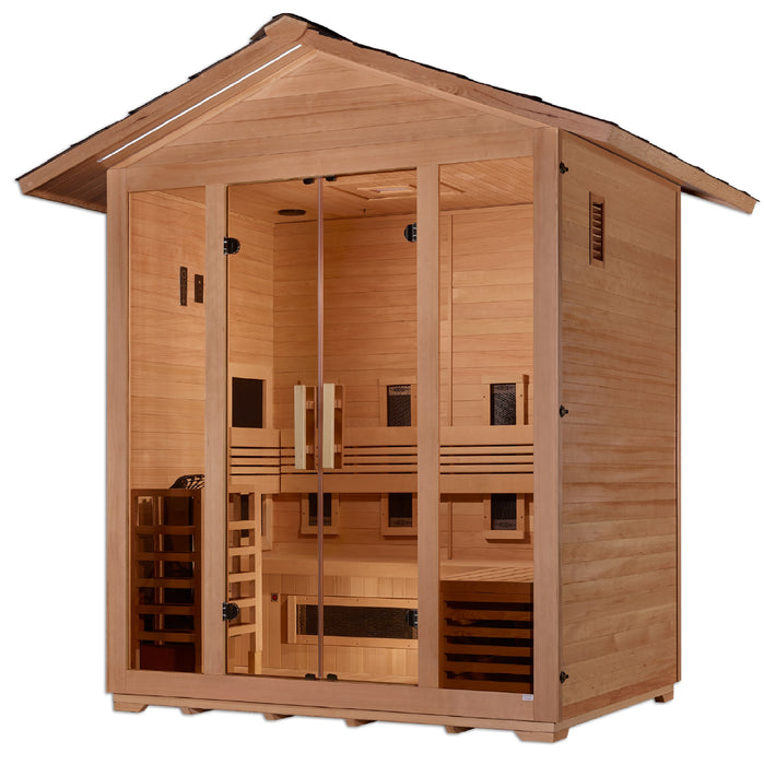 Golden Designs "5-Person Hybrid Outdoor Sauna - Gargellen: Where Tradition Meets Innovation in a Tranquil Haven"