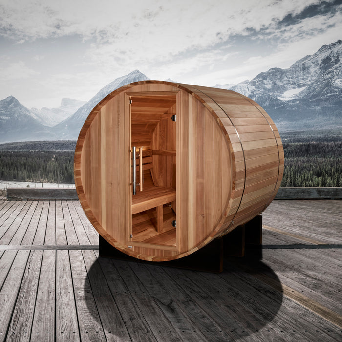 Golden Designs "2-Person Barrel Traditional Sauna - St. Moritz with Pacific Cedar"