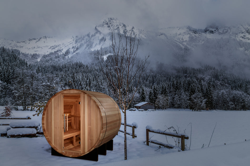 Golden Designs "2-Person Barrel Traditional Sauna - St. Moritz with Pacific Cedar"