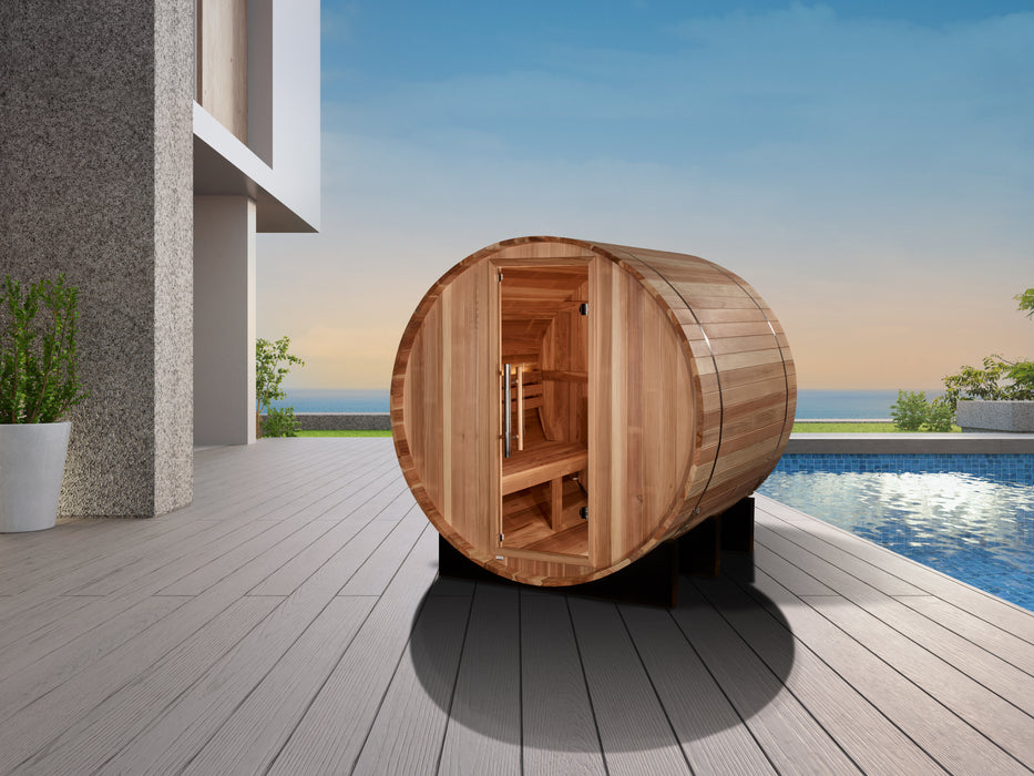 Golden Designs "2-Person Barrel Traditional Sauna - St. Moritz with Pacific Cedar"