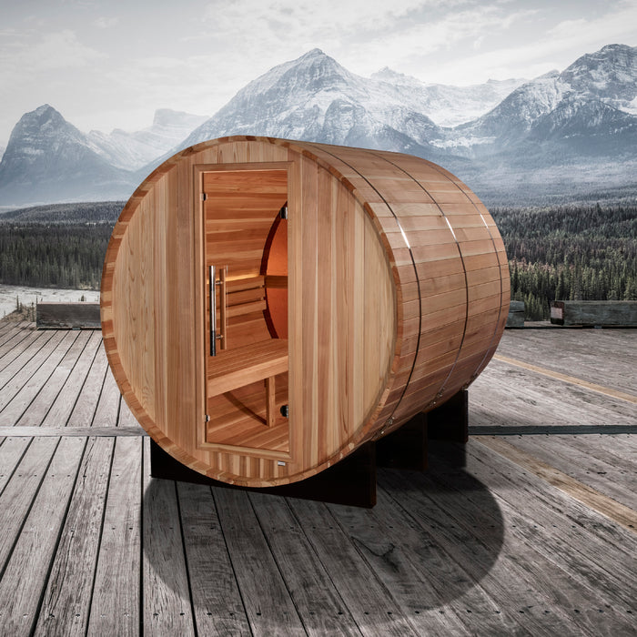 Golden Designs "4-Person Barrel Traditional Sauna with Bronze Privacy View - Zurich, Pacific Cedar"