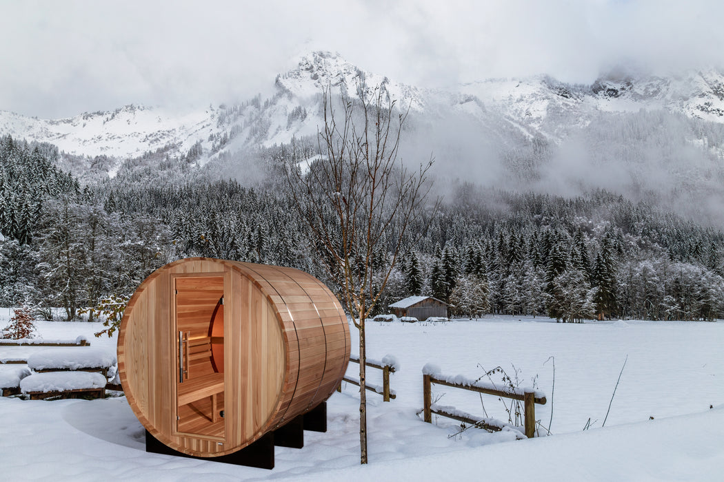 Golden Designs "4-Person Barrel Traditional Sauna with Bronze Privacy View - Zurich, Pacific Cedar"