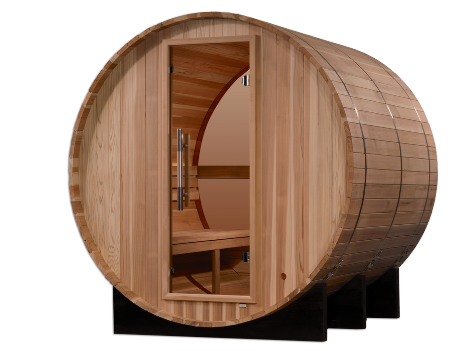 Golden Designs "4-Person Barrel Traditional Sauna with Bronze Privacy View - Zurich, Pacific Cedar"