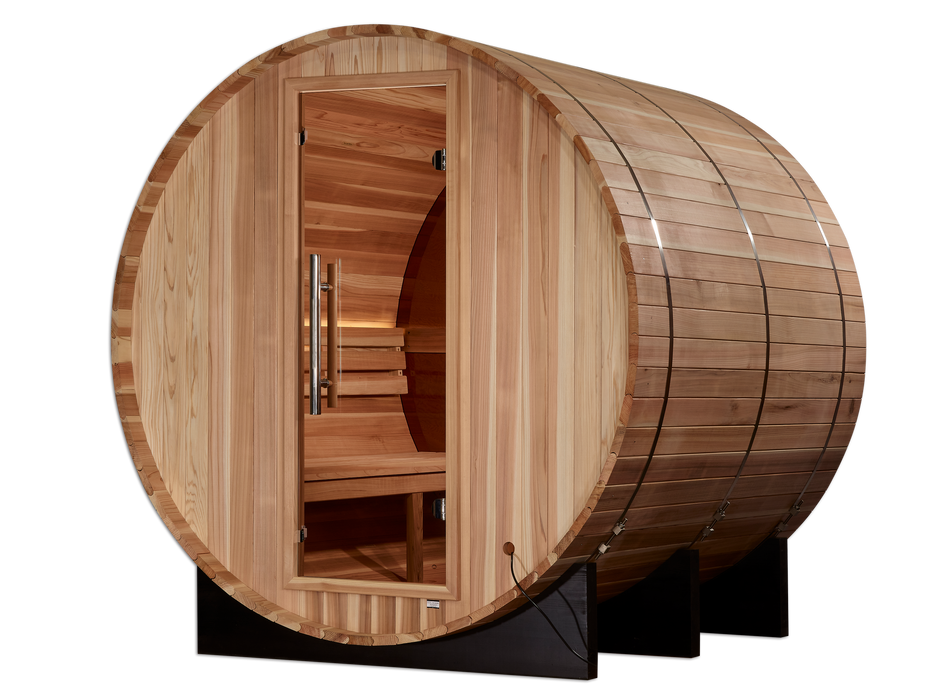 Golden Designs "4-Person Barrel Traditional Sauna with Bronze Privacy View - Zurich, Pacific Cedar"