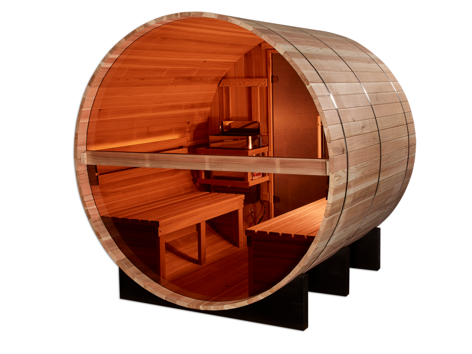 Golden Designs "4-Person Barrel Traditional Sauna with Bronze Privacy View - Zurich, Pacific Cedar"