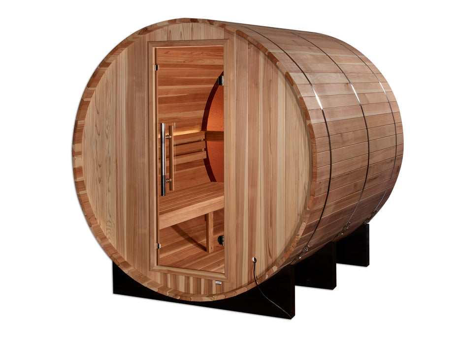 Golden Designs "4-Person Barrel Traditional Sauna with Bronze Privacy View - Zurich, Pacific Cedar"