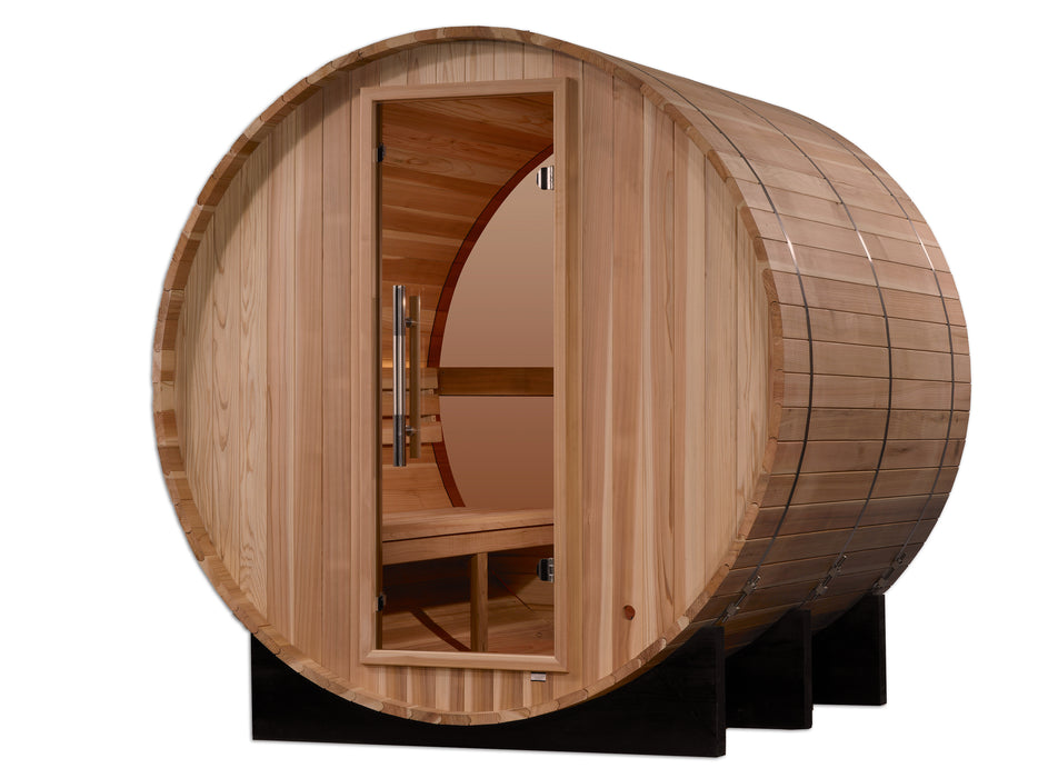 Golden Designs "4-Person Barrel Traditional Sauna with Bronze Privacy View - Zurich, Pacific Cedar"