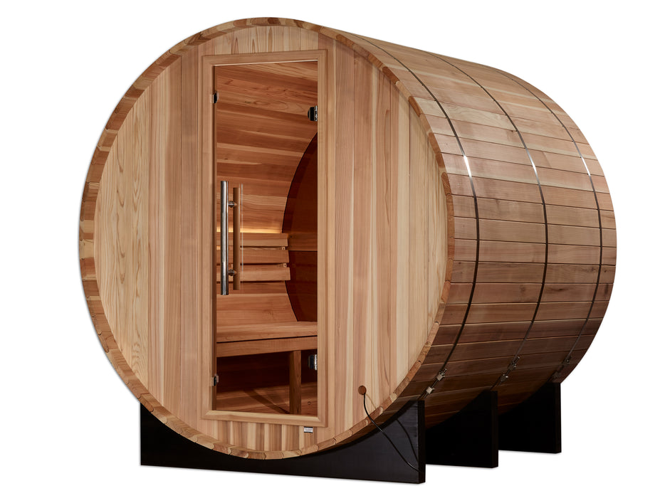 Golden Designs "4-Person Barrel Traditional Sauna with Bronze Privacy View - Zurich, Pacific Cedar"