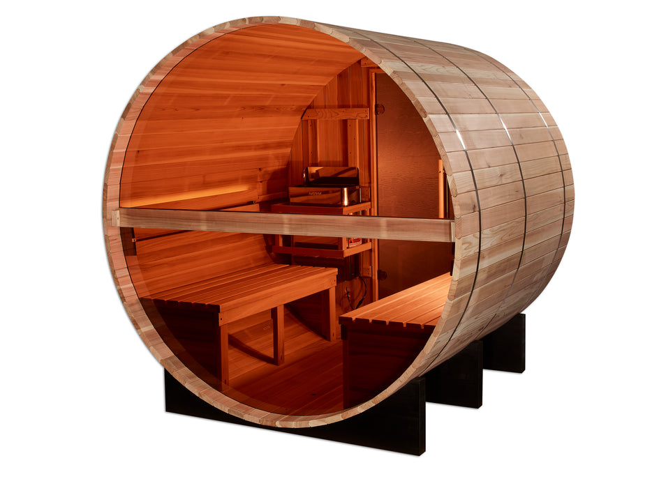 Golden Designs "4-Person Barrel Traditional Sauna with Bronze Privacy View - Zurich, Pacific Cedar"