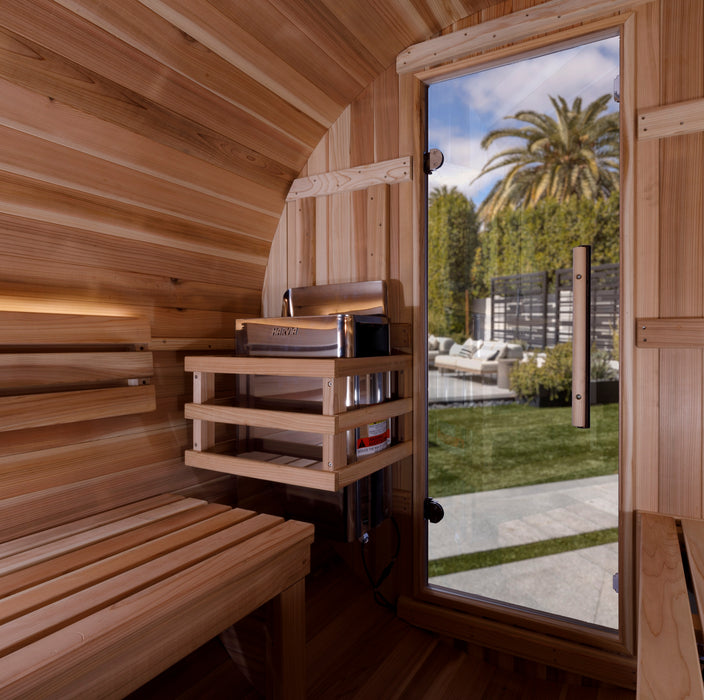 Golden Designs "4-Person Barrel Traditional Sauna with Bronze Privacy View - Zurich, Pacific Cedar"